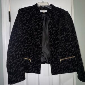 Calvin Klein Black Velvet Textured Blazer with Gold Zippers